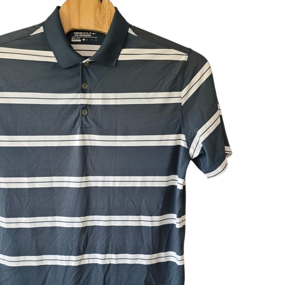 Nike Golf Tour Performance Mens XL Gray White Striped Dri-FIT Polo Shirt